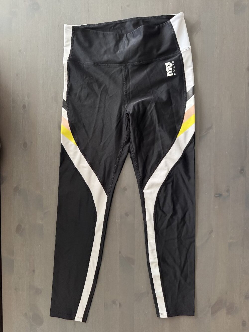 P.E Nation - Leggings - Black/White with Yellow and Peach - L